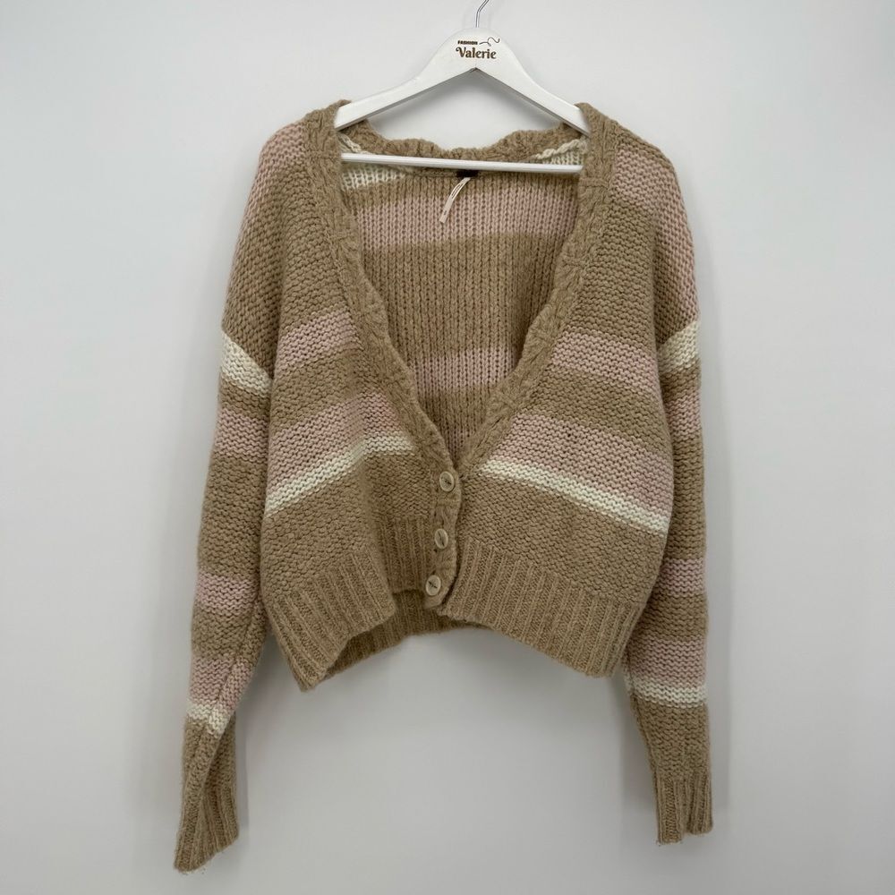 Free People Fine Time Chunky Wool Blend Striped Cardigan Sweater Size Small Boho